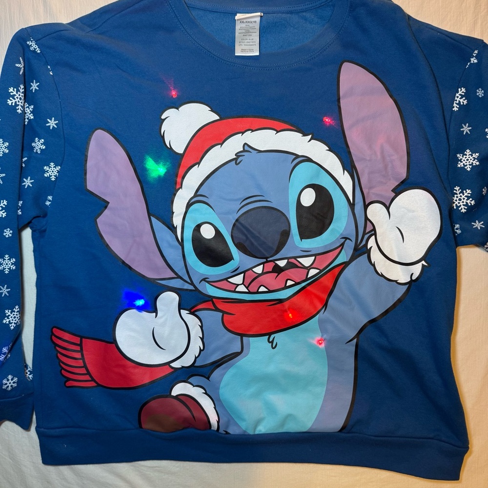 Disney Stitch Light-up Juniors' Fleece  Christmas Sweatshirt, Blue XXL